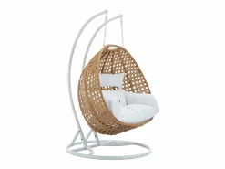 Discount MYLIA Sillón colgante de 2 plazas ratán natural cojines blancos - TILLO de Color natural claro / Blanco