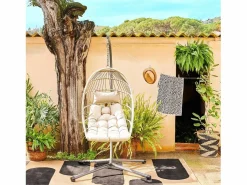 Clearance Sillón colgante de jardín tipo huevo de acero y poliéster Sillón Colgante
