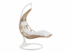 Outlet Sillón colgante de ratán sintético - Natural claro con cojines blancos - LUVA de Sillón Colgante