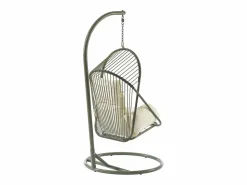 Discount MYLIA Sillón colgante de resina trenzada - con cojines blancos - LUTUS de Verde