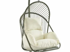 Discount MYLIA Sillón colgante de resina trenzada - con cojines blancos - LUTUS de Verde