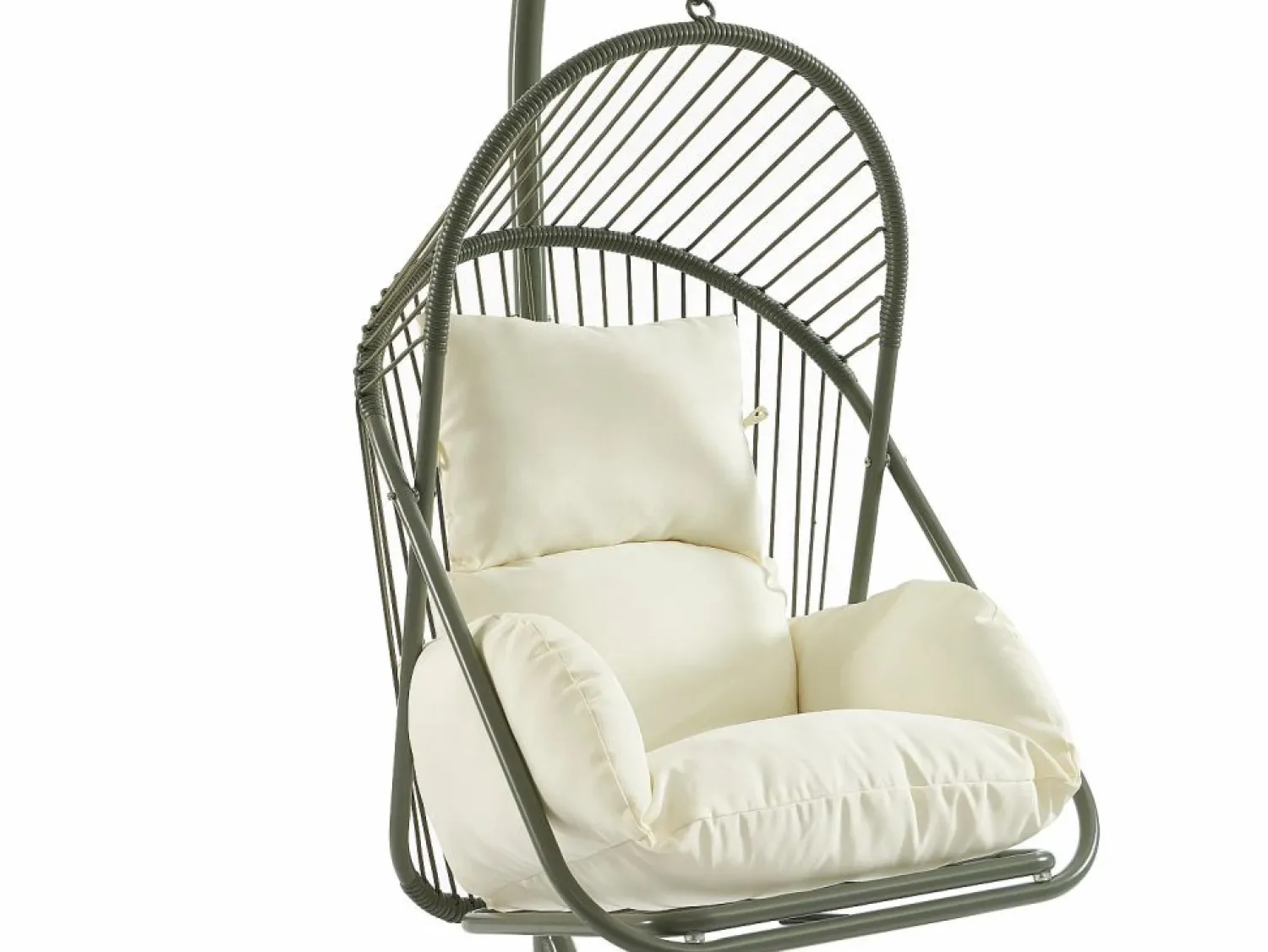 Discount MYLIA Sillón colgante de resina trenzada - con cojines blancos - LUTUS de Verde