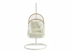 Outlet Sillón colgante de resina trenzada - Natural claro con cojines blancos - LUTUS de Sillón Colgante