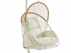 Outlet Sillón colgante de resina trenzada - Natural claro con cojines blancos - LUTUS de Sillón Colgante