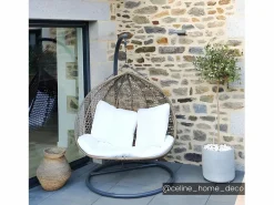 MYLIA Sillón colgante doble resina trenzada acabado mimbre - VAHINA