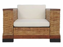 New Clicnbuy Sillón con cojines de ratán natural marrón Marru00f3n