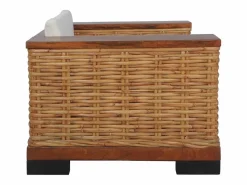 New Clicnbuy Sillón con cojines de ratán natural marrón Marru00f3n