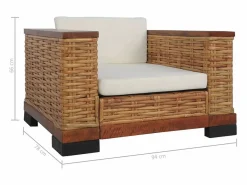 New Clicnbuy Sillón con cojines de ratán natural marrón Marru00f3n