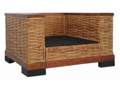 vidaxl Sillón con cojines ratán natural marrón