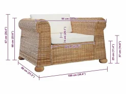 Clearance Sillón con cojines ratán natural Sillón De Mimbre