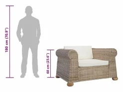 Clearance Sillón con cojines ratán natural Sillón De Mimbre