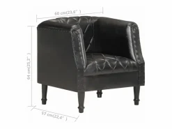 Clicnbuy Sillón con diseño de cubo cuero de cabra auténtico Negro