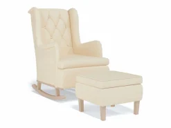 Clearance vidaxl Sillón con patas mecedoras y taburete de tela color Crema