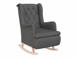 Discount Sillón con patas mecedoras madera de caucho tela oscuro Sillón Balancín
