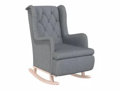 Best Clicnbuy Sillón con patas mecedoras madera maciza caucho tela claro Gris