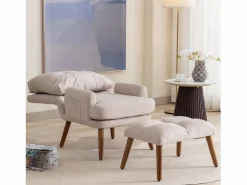 Sale KOMHTOM Sillón con reposapiés, respaldo ajustable en cinco posiciones, función reclinable, Beige