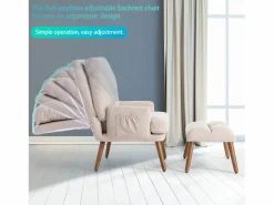 Sale KOMHTOM Sillón con reposapiés, respaldo ajustable en cinco posiciones, función reclinable, Beige