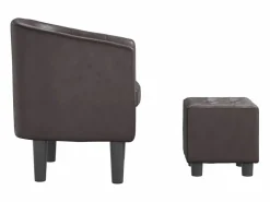 vidaxl Sillón con taburete cuero sintético marrón