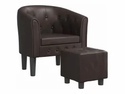 Online vidaxl Sillón con taburete cuero sintético marrón Marru00f3n