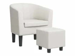 Discount vidaxl Sillón con taburete cuero sintético Blanco