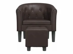 Best Sillón con taburete cuero sintético marrón Sillón Estilo Cabriolet