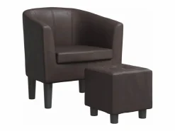 Clicnbuy Sillón con taburete cuero sintético marrón