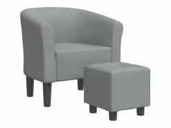 Best vidaxl Sillón con taburete tela claro Gris