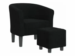 vidaxl Sillón con taburete tela negra