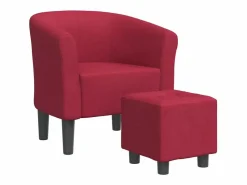 Discount Sillón con taburete tela tinto Sillón Estilo Cabriolet