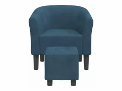 Clicnbuy Sillón con taburete terciopelo oscuro Azul