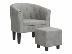 Clearance Sillón con taburete terciopelo claro Sillón Estilo Cabriolet