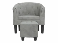 Clearance Sillón con taburete terciopelo claro Sillón Estilo Cabriolet