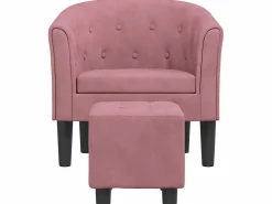New Sillón con taburete terciopelo ES350159 Sillón Estilo Cabriolet