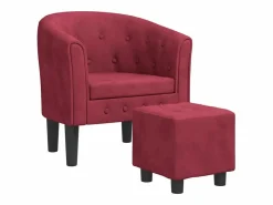 Outlet Sillón con taburete terciopelo tinto Sillón Estilo Cabriolet