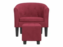 Outlet Sillón con taburete terciopelo tinto Sillón Estilo Cabriolet