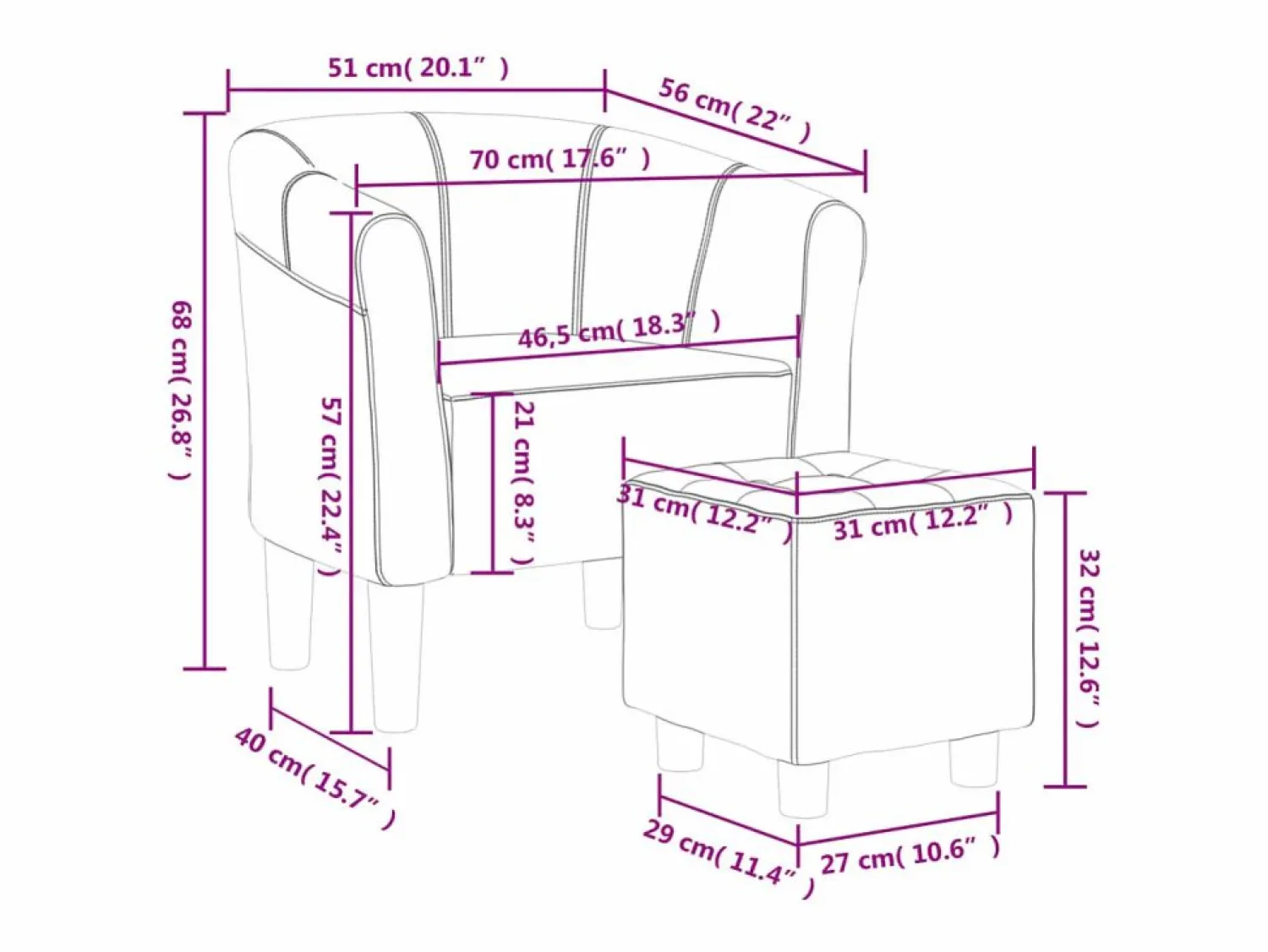 vidaxl Sillón con taburete terciopelo