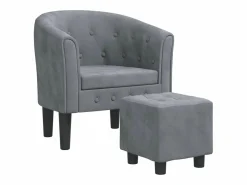 Online vidaxl Sillón con taburete terciopelo gris oscuro Gris antracita