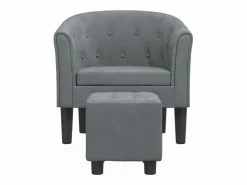 Online vidaxl Sillón con taburete terciopelo gris oscuro Gris antracita