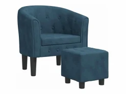 Hot vidaxl Sillón con taburete terciopelo oscuro Azul