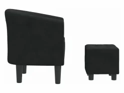 New vidaxl Sillón con taburete terciopelo Negro