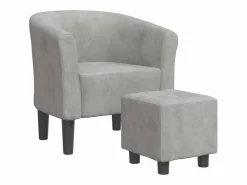 Best vidaxl Sillón con taburete terciopelo Gris claro