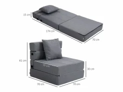Best Sillón convertible 2 en 1 con función cama, espuma, oscuro (70x70x61cm) Gris
