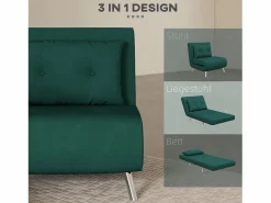 Sillón convertible 3 en 1 con cojín, tejido de terciopelo, patas de acero, oscuro (77x88x83cm)