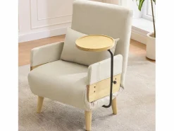 Outlet Sillón convertible 3 en 1 con función cama - Cojín y base de madera - Tejido de lino Sillón Cama