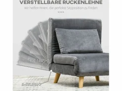 Sillón convertible con cojín, respaldo regulable en 6 posiciones, terciopelo (72x78x79cm)