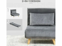 Sillón convertible con cojín, respaldo regulable en 6 posiciones, terciopelo (72x78x79cm)