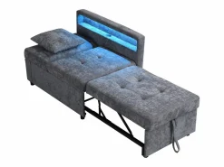 Hauss Spole Sillón convertible con LED, USB, Tipo C y soporte lumbar - Sofá cama multifuncional - Tela de lino gris