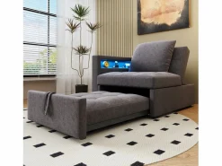 Hauss Spole Sillón convertible con LED, USB, Tipo C y soporte lumbar - Sofá cama multifuncional - Tela de lino oscuro