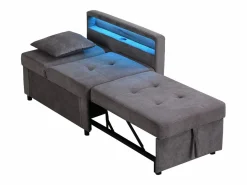 Hauss Spole Sillón convertible con LED, USB, Tipo C y soporte lumbar - Sofá cama multifuncional - Tela de lino oscuro