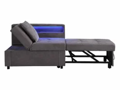 Hauss Spole Sillón convertible con LED, USB, Tipo C y soporte lumbar - Sofá cama multifuncional - Tela de lino oscuro